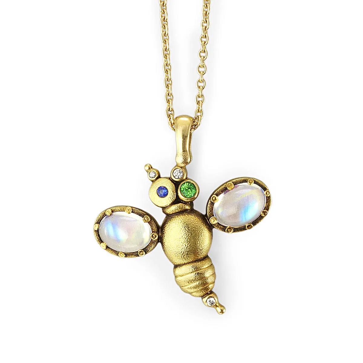 18K Entomology I - Curious Bee Colored Stones & Diamond Pendant - M-53S