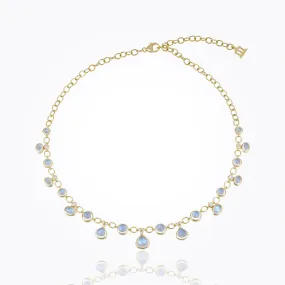 18K Half Bib Necklace with Royal Blue Moonstone and diamond