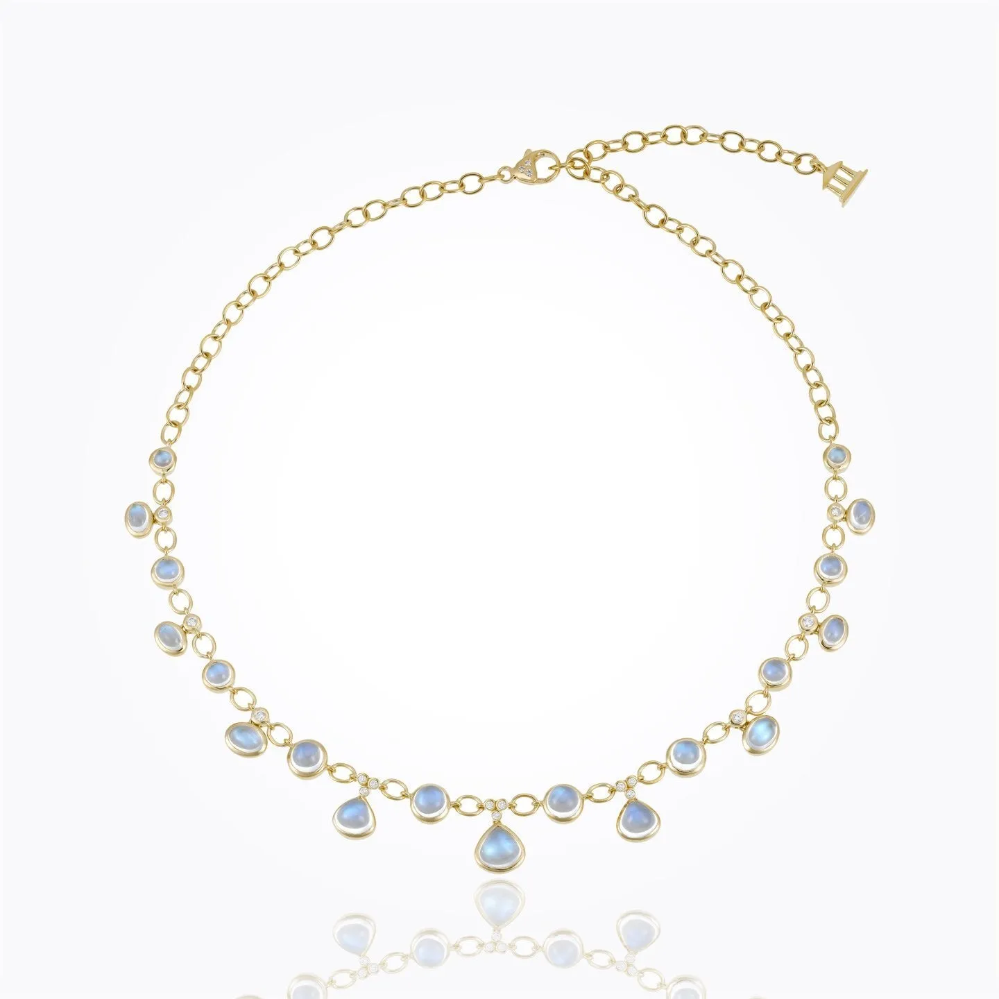 18K Half Bib Necklace with Royal Blue Moonstone and diamond