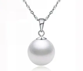 18K White Gold 1 ct Pearl Round 18 Inch Necklace Gold Plated