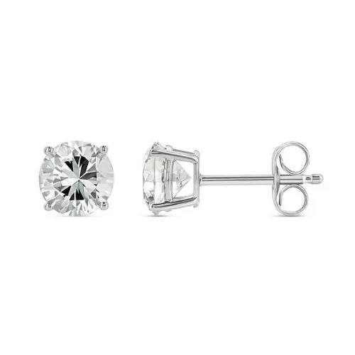 18k White Gold 2 Pair Moissanite Round & Princess Cut Stud Earrings Plated 4mm By Paris Jewelry