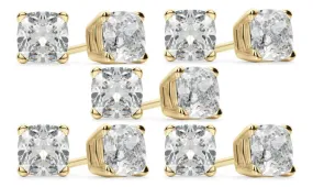 18k Yellow Gold 4mm 4Ct Cushion Cut White Sapphire Set Of Five Stud Earrings Plated