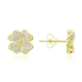 18K Yellow Gold Diamond Flower Stud Earrings