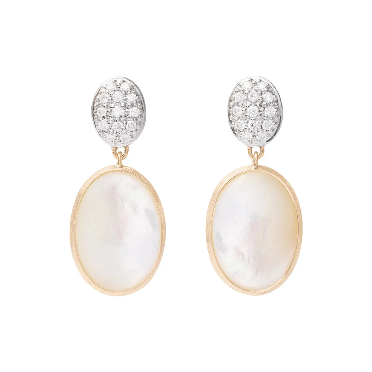 18K Yellow Gold Siviglia Mother of Pearl and Diamond Two Drop Earrings