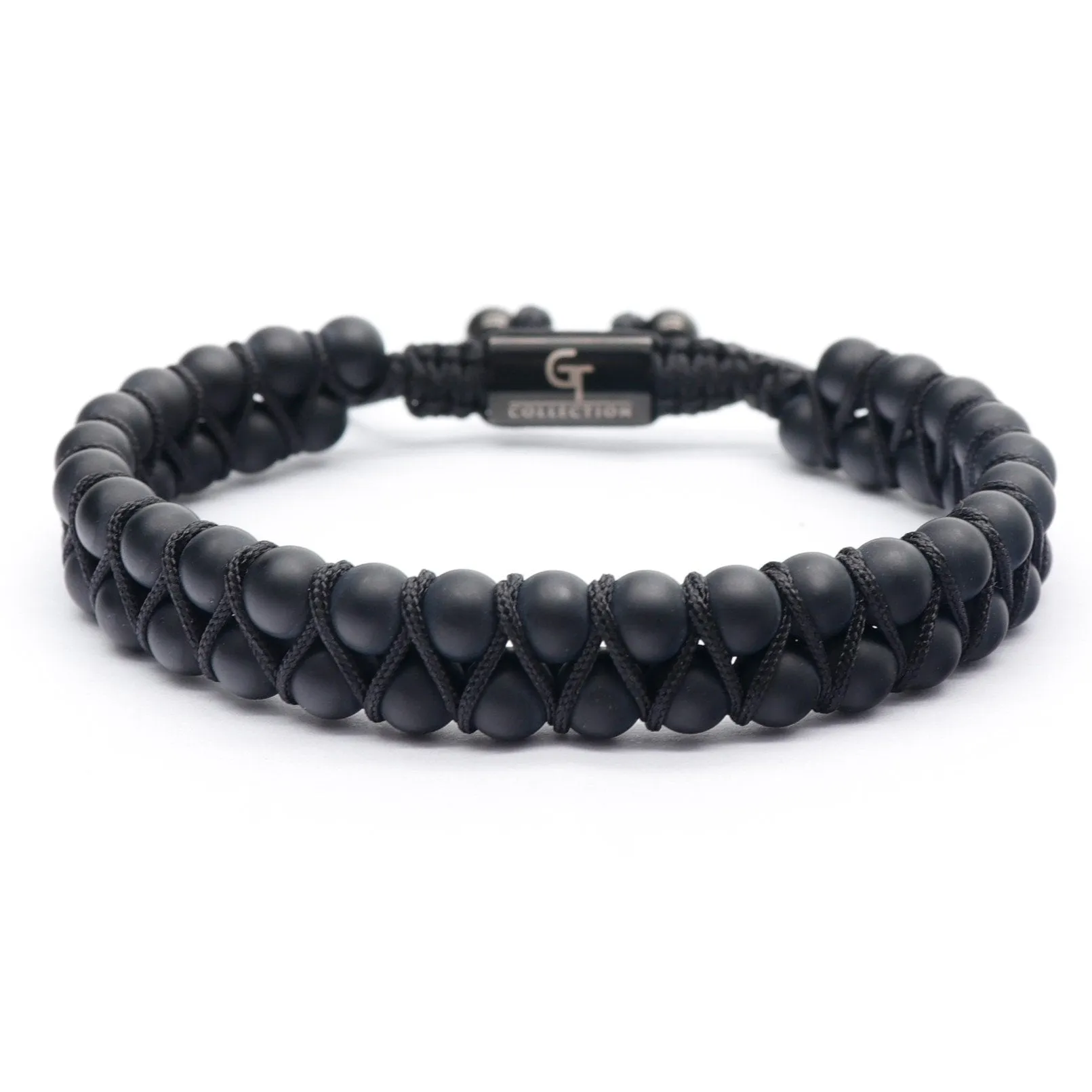 2 PIECE SET - BLACK ONYX Single Bead & Double Bead Bracelet