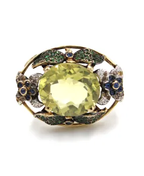 20 Carat Lime Citrine Brooch with Tsavorites and Diamonds