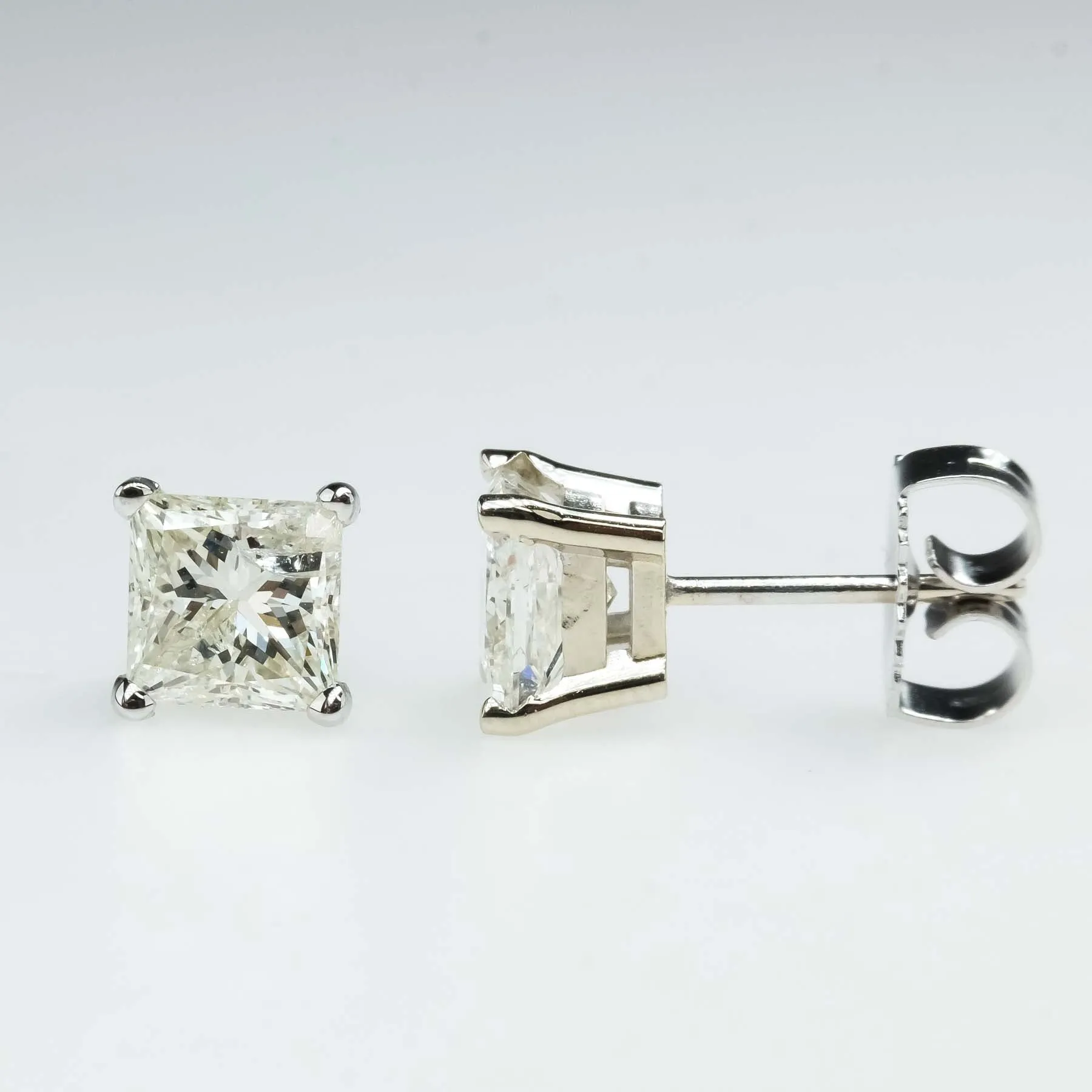 2.05ctw Princess Cut Diamond Solitaire Stud Earrings in 14K White Gold