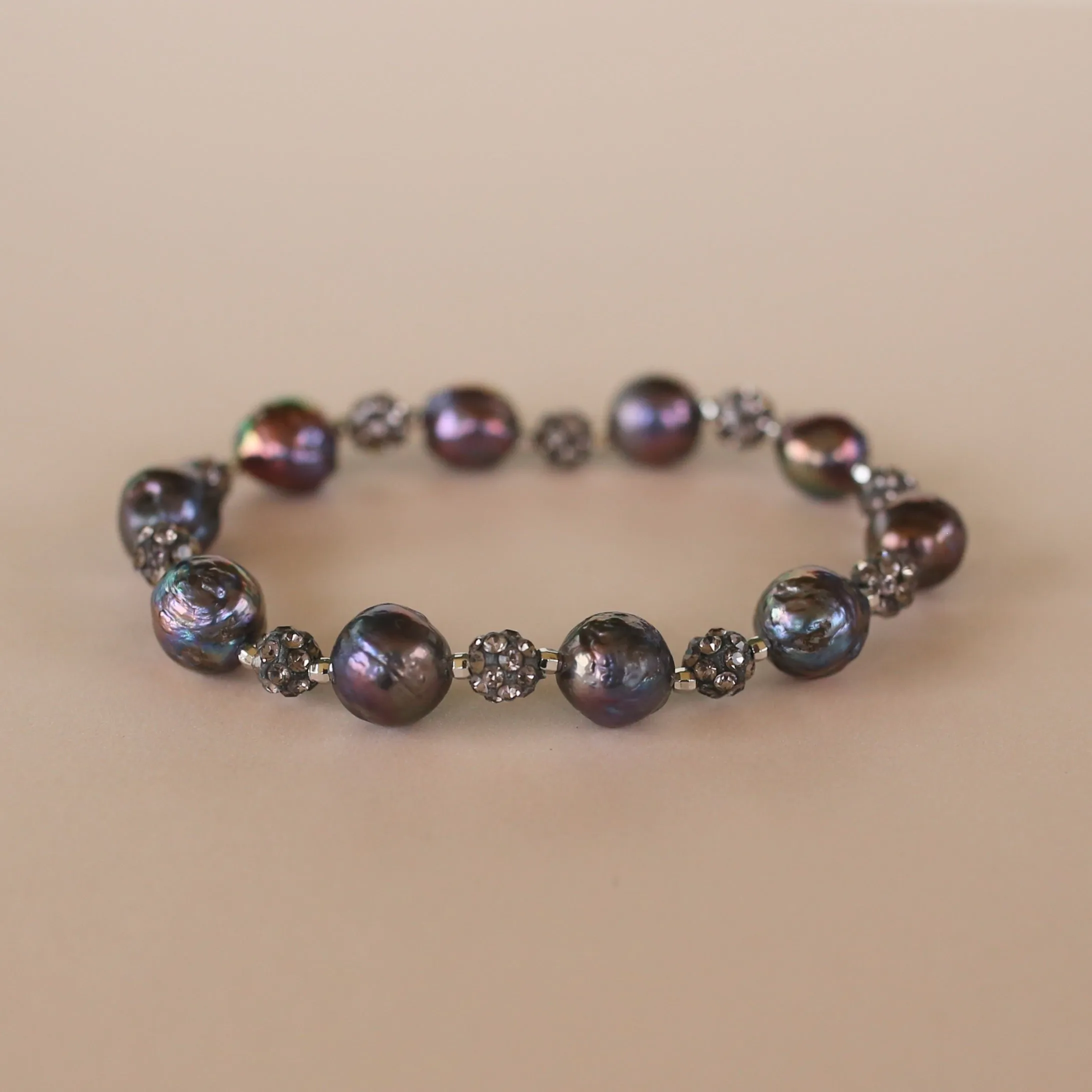 221-10-S | PETITE PEARL & CRYSTAL BRACELET (BLACK)