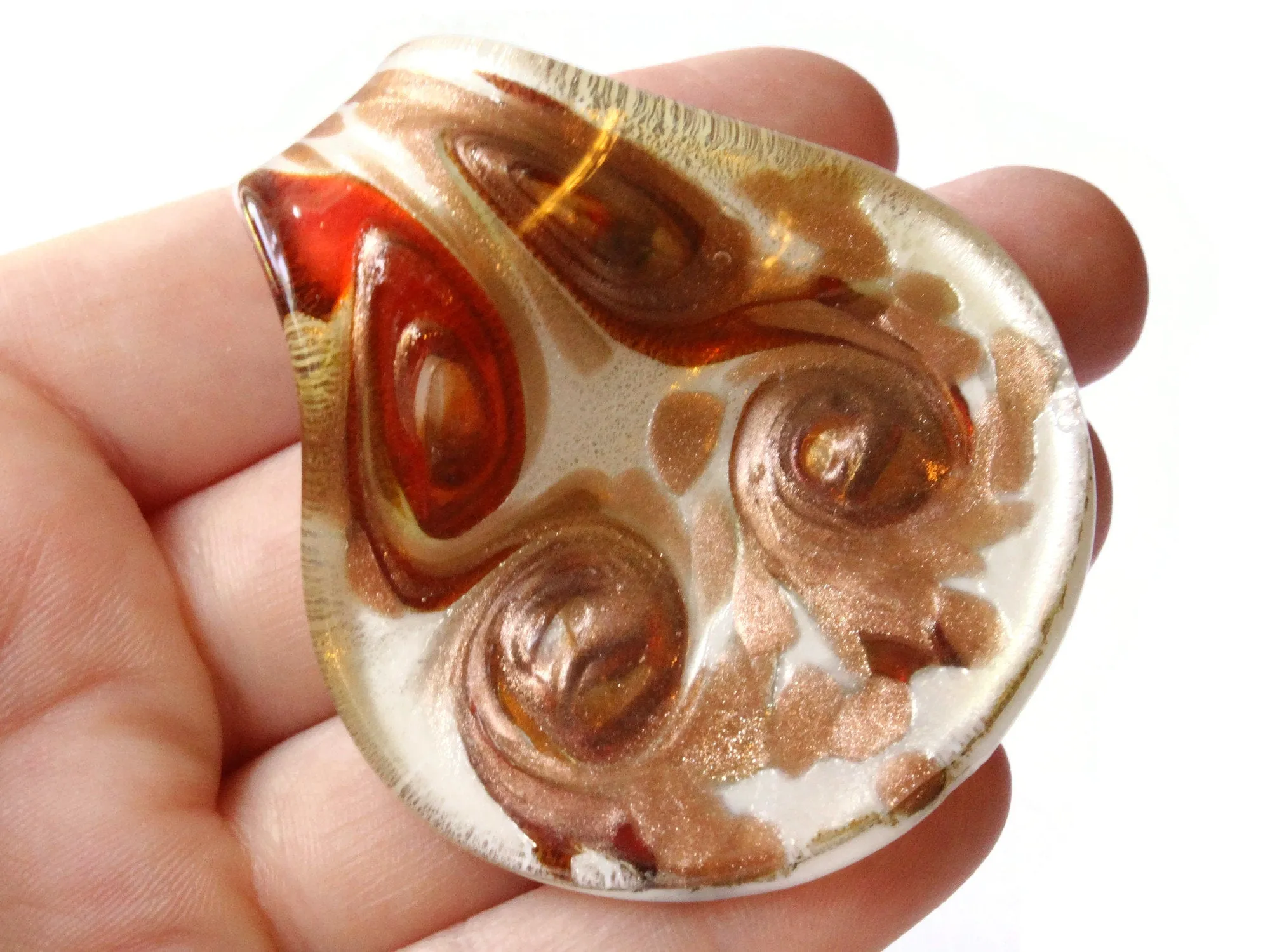 2.25 Inch Orange Gold and White Spiral Foil Glass Pendant Spoon Pendant