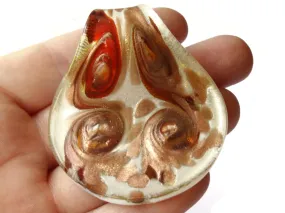 2.25 Inch Orange Gold and White Spiral Foil Glass Pendant Spoon Pendant