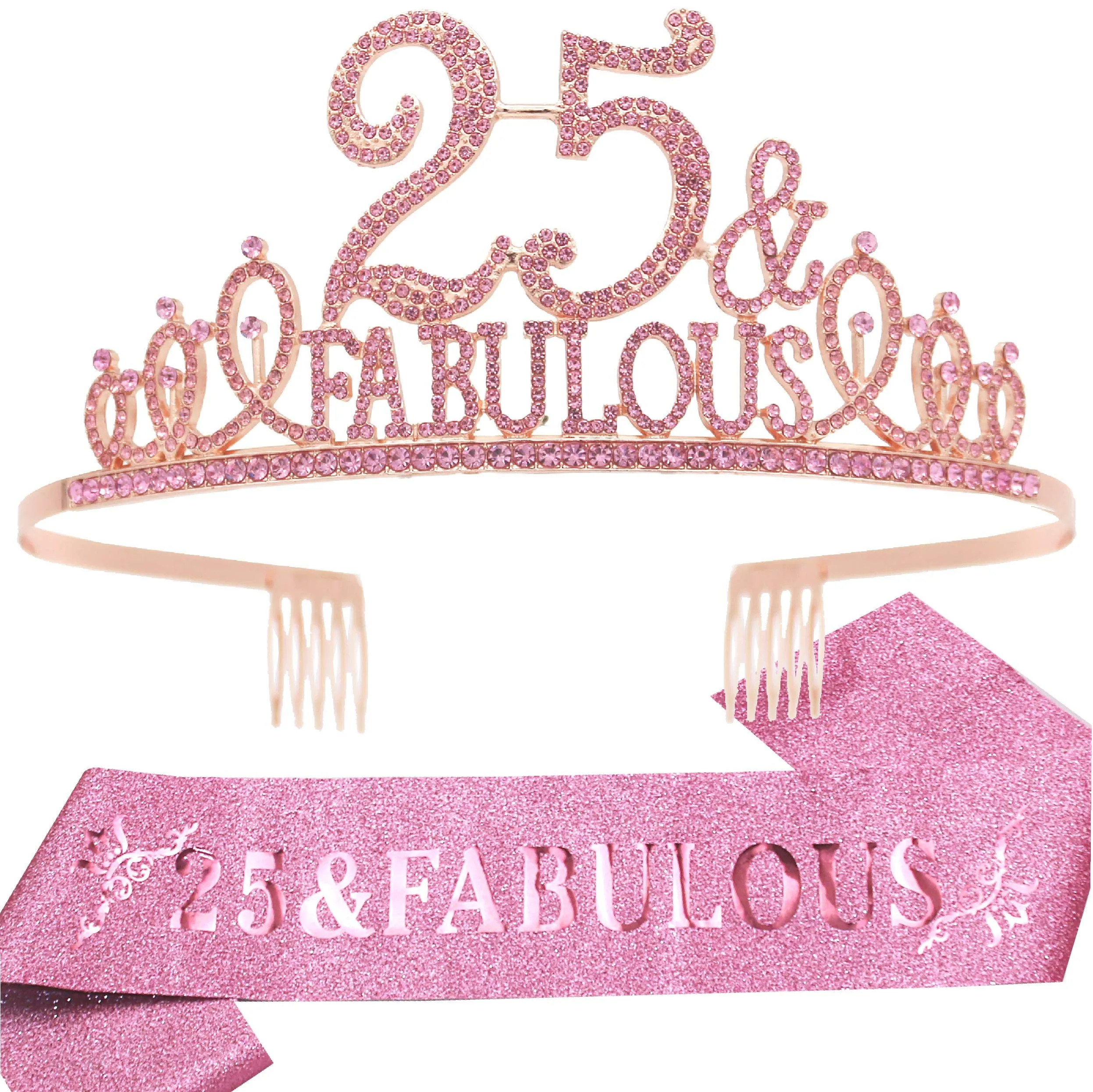 25th Birthday Gifts for Women, 25th Birthday Crown and Sash for Women, 25th Birthday