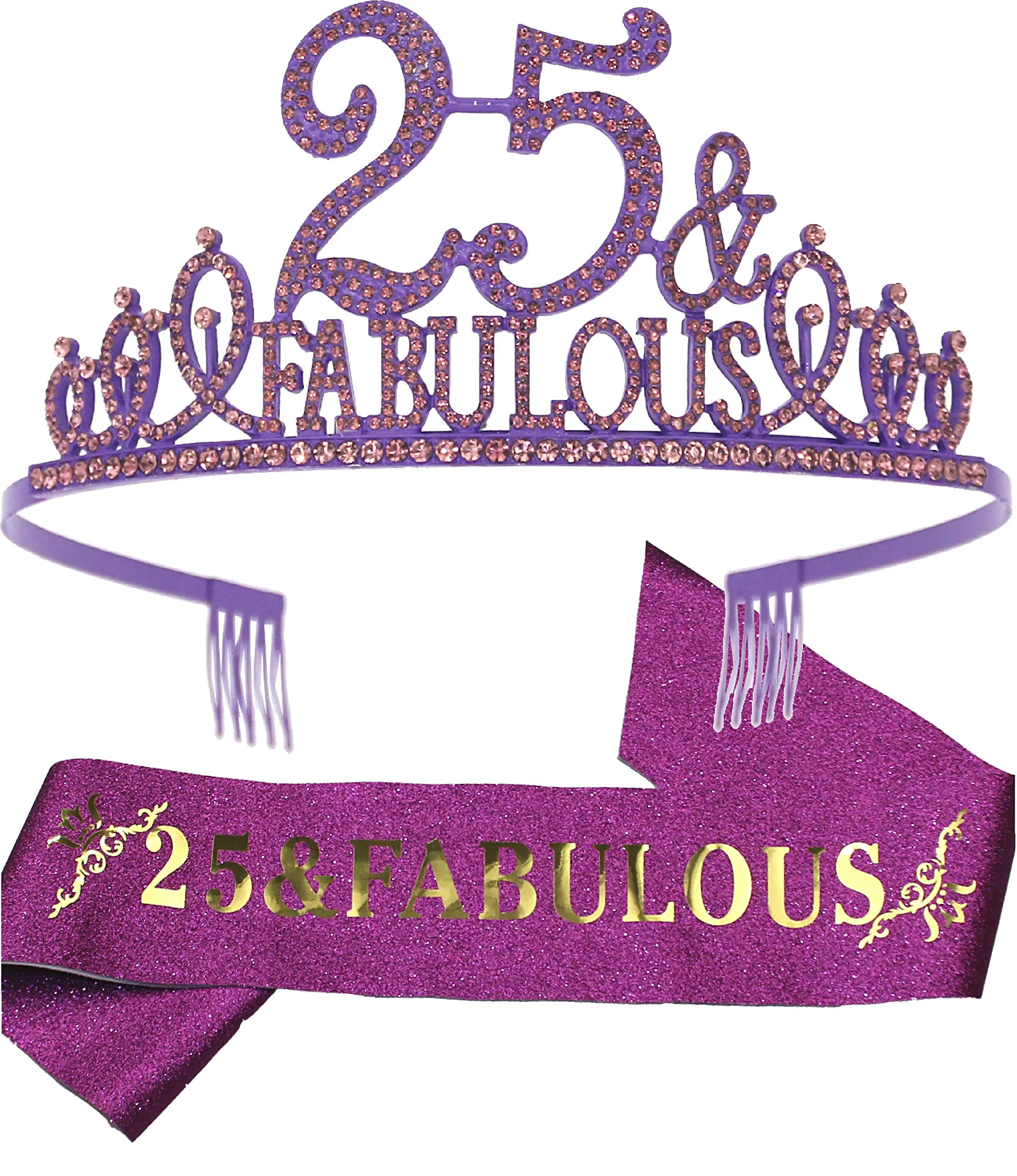 25th Birthday Gifts for Women, 25th Birthday Crown and Sash for Women, 25th Birthday