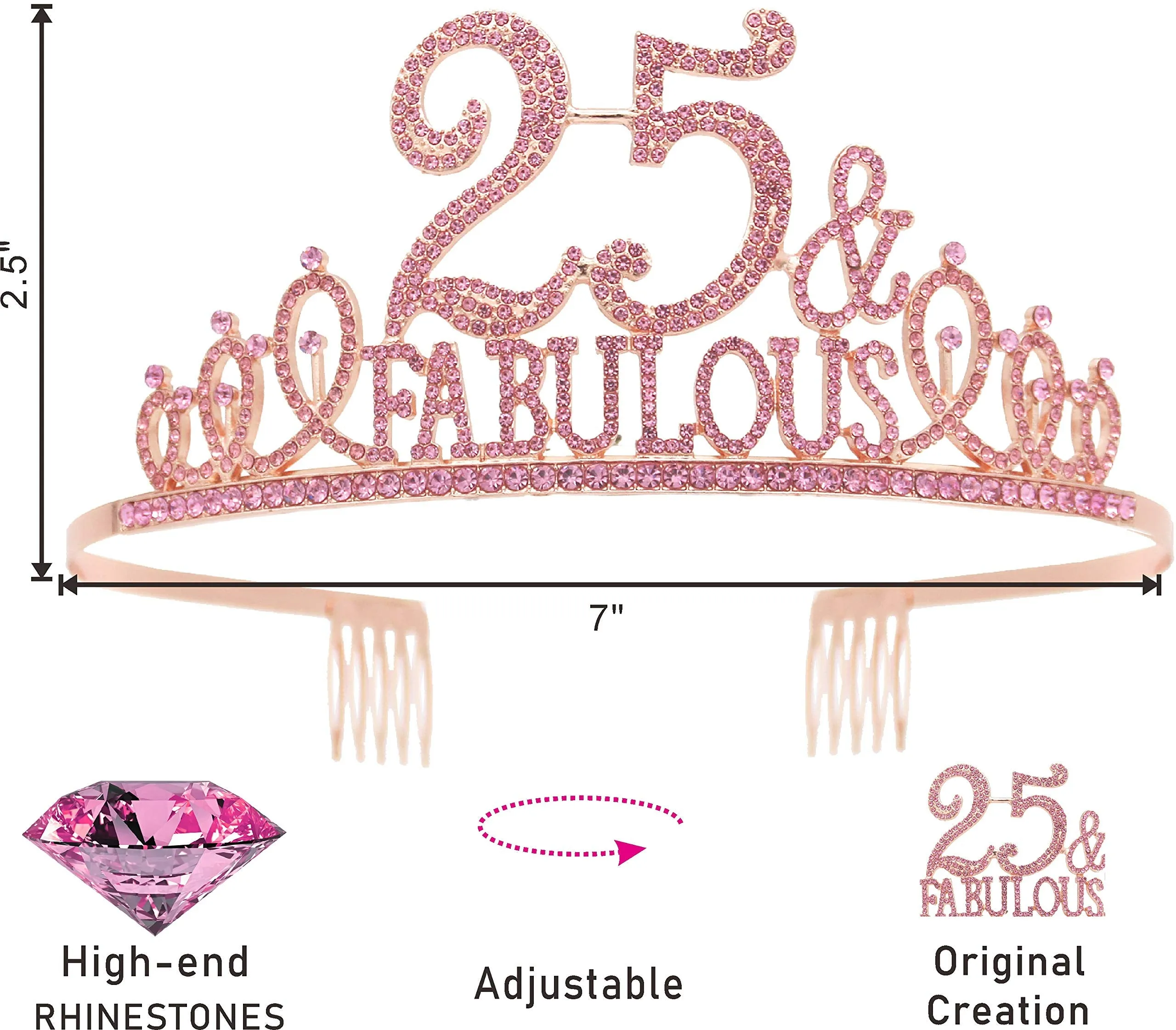 25th Birthday Gifts for Women, 25th Birthday Crown and Sash for Women, 25th Birthday