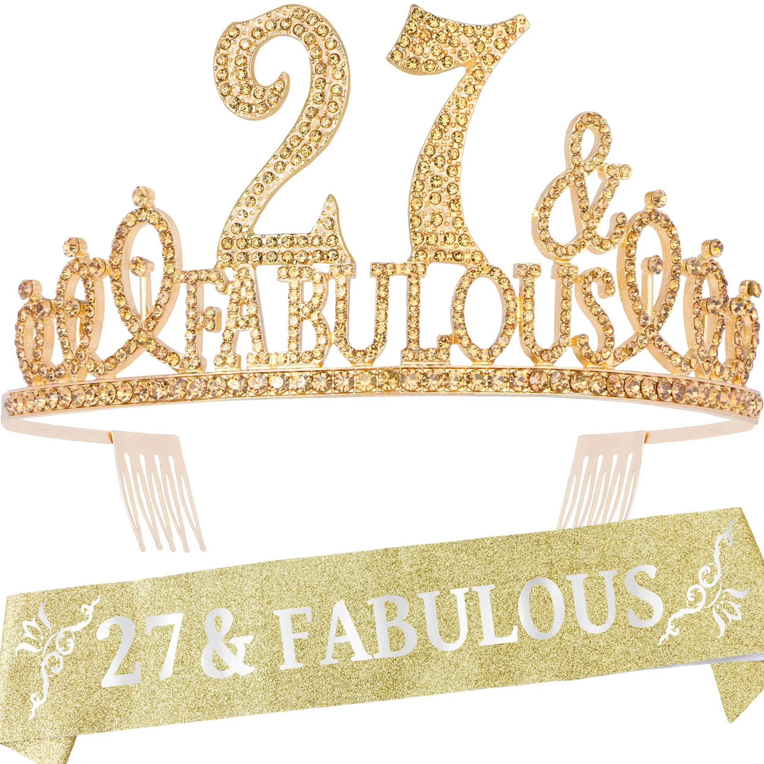 27th Birthday Gifts for Women, 27th Birthday Crown and Sash for Women, 27th Birthday