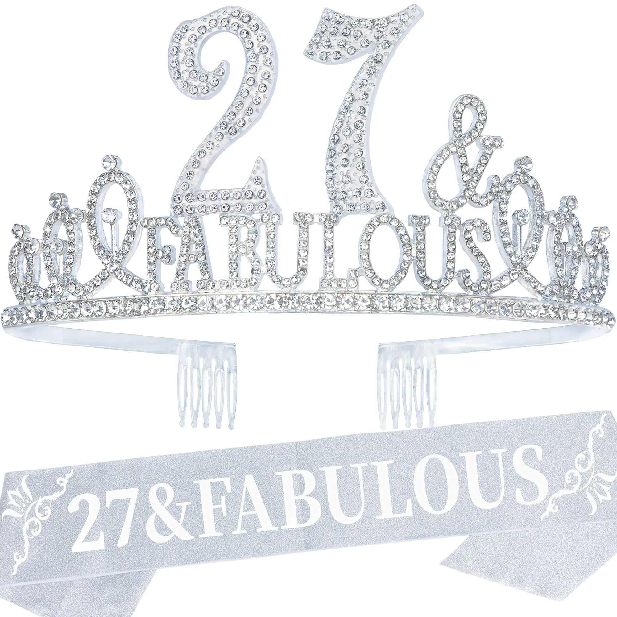 27th Birthday Gifts for Women, 27th Birthday Crown and Sash for Women, 27th Birthday