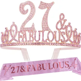 27th Birthday Gifts for Women, 27th Birthday Crown and Sash for Women, 27th Birthday