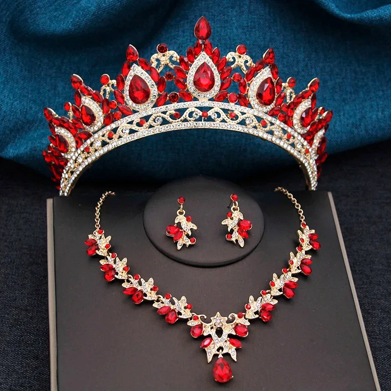 3 pcs Crown Sets Royal Queen Princess Tiara Necklace Set  Jewelry Accessories