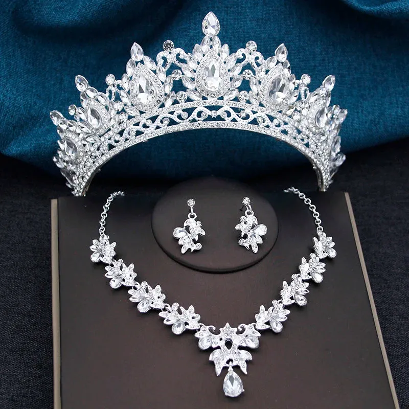 3 pcs Crown Sets Royal Queen Princess Tiara Necklace Set  Jewelry Accessories