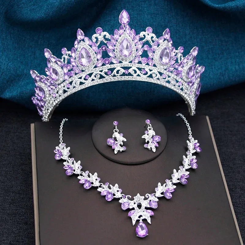 3 pcs Crown Sets Royal Queen Princess Tiara Necklace Set  Jewelry Accessories