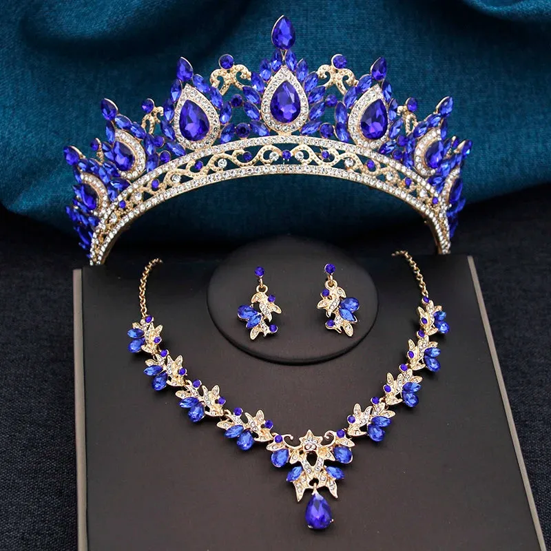 3 pcs Crown Sets Royal Queen Princess Tiara Necklace Set  Jewelry Accessories