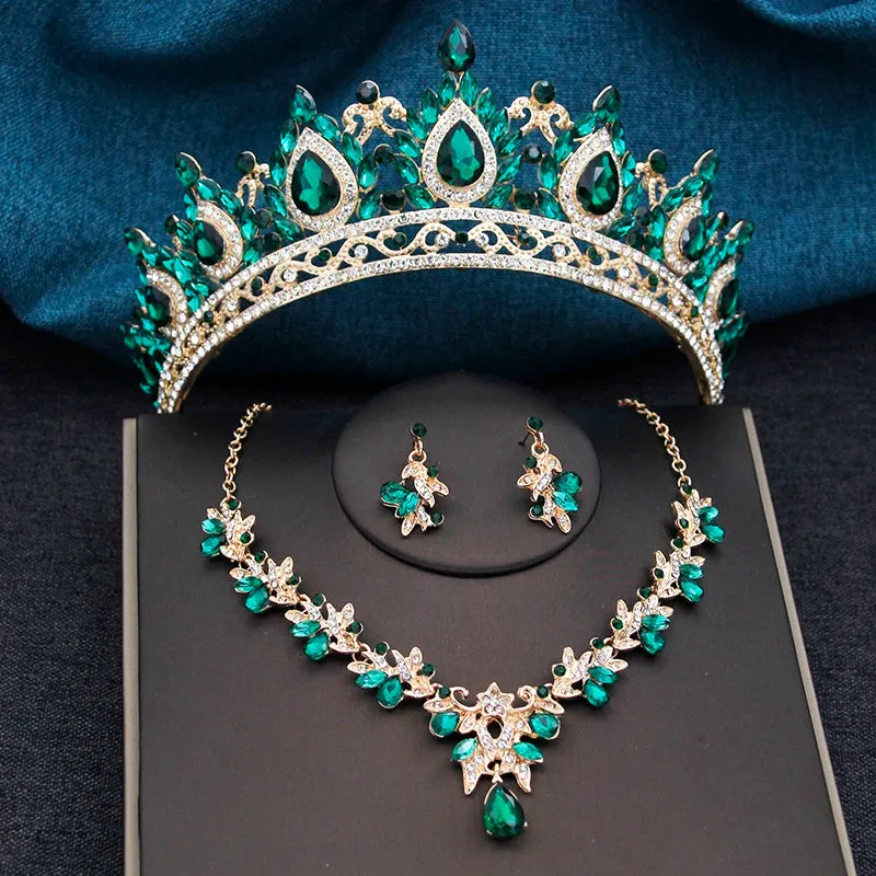 3 pcs Crown Sets Royal Queen Princess Tiara Necklace Set  Jewelry Accessories