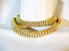 30" RHINESTONE Tiered Layer GOLD Necklace Collar Choker Red Carpet Belt GLAM