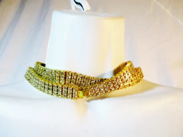 30" RHINESTONE Tiered Layer GOLD Necklace Collar Choker Red Carpet Belt GLAM