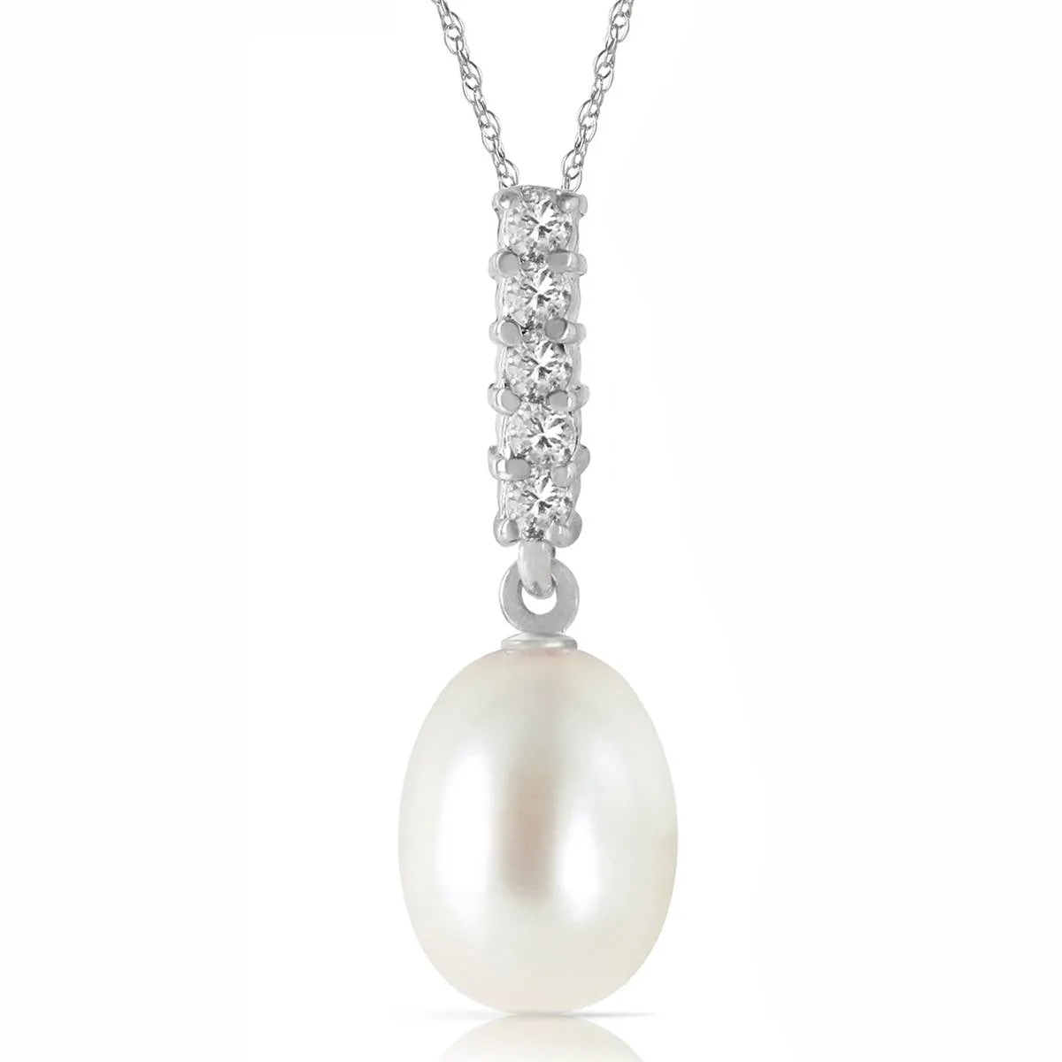 4.08 Carat 14K Solid White Gold Necklace Diamond Briolette Pearl