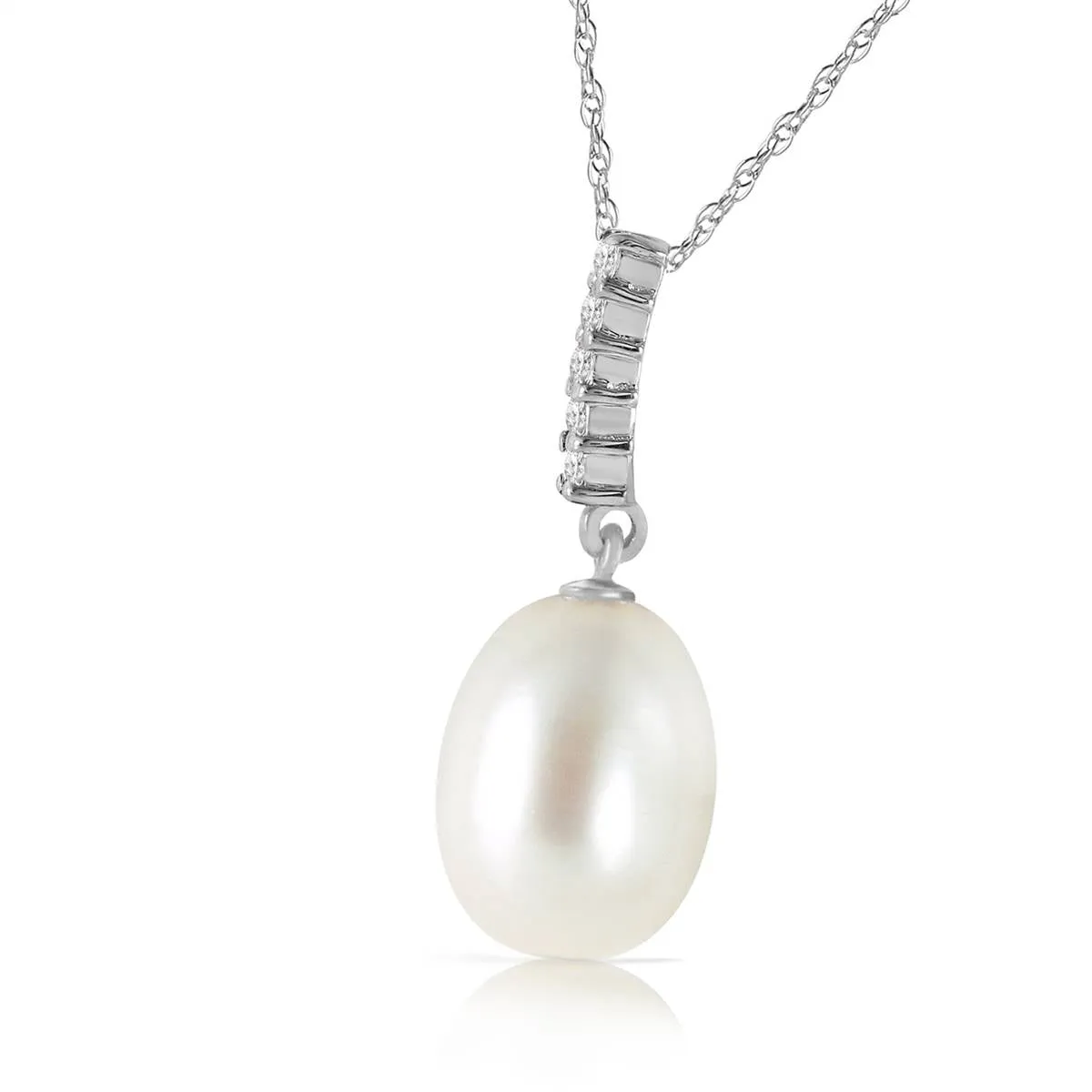 4.08 Carat 14K Solid White Gold Necklace Diamond Briolette Pearl