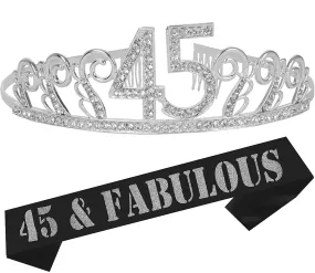 45th Birthday Gifts for Women, 45th Birthday Tiara and Sash, Happy 45th Birthday Party