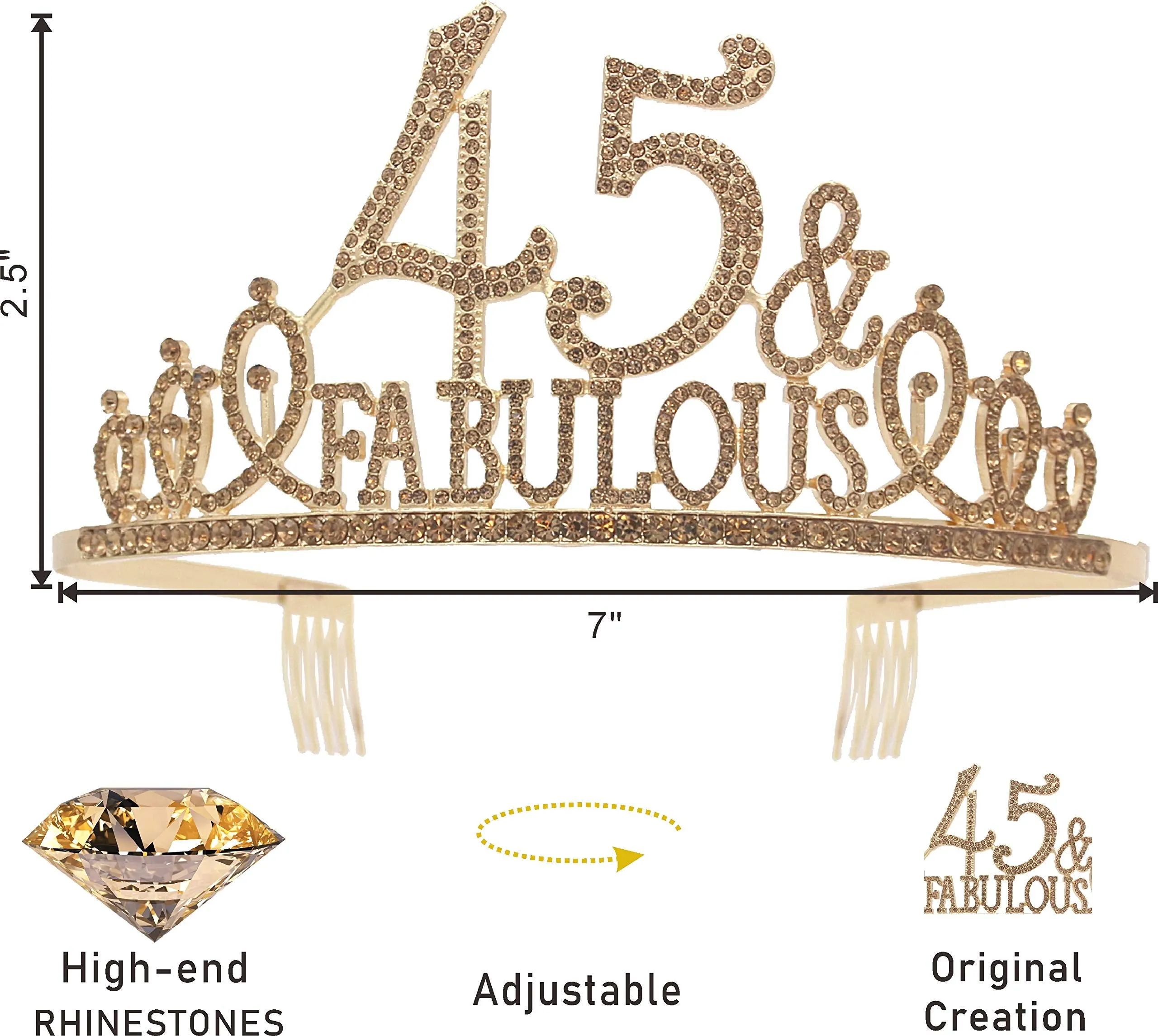 45th Birthday Gifts for Women,45th Birthday Tiara and Sash Golden,45th Birthday