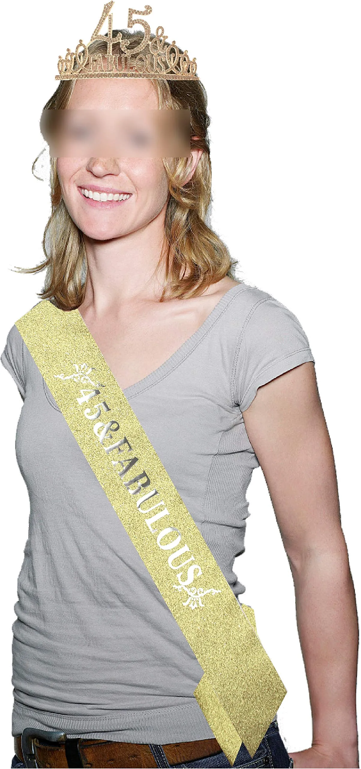 45th Birthday Gifts for Women,45th Birthday Tiara and Sash Golden,45th Birthday