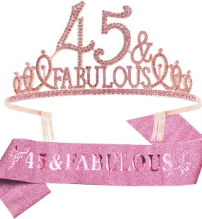 45th Birthday Gifts for Women,45th Birthday Tiara and Sash Pink,45th Birthday Decorations