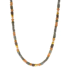 5mm Labradorite, Moonstone, Smokey Quartz & Natural Colored Pearl 24K Gold Vermeil Necklace