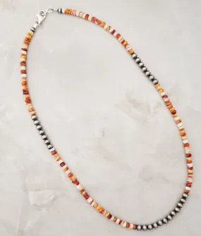 5mm Navajo Pearls & Orange Spiny Oyster 20" Necklace Sterling Silver