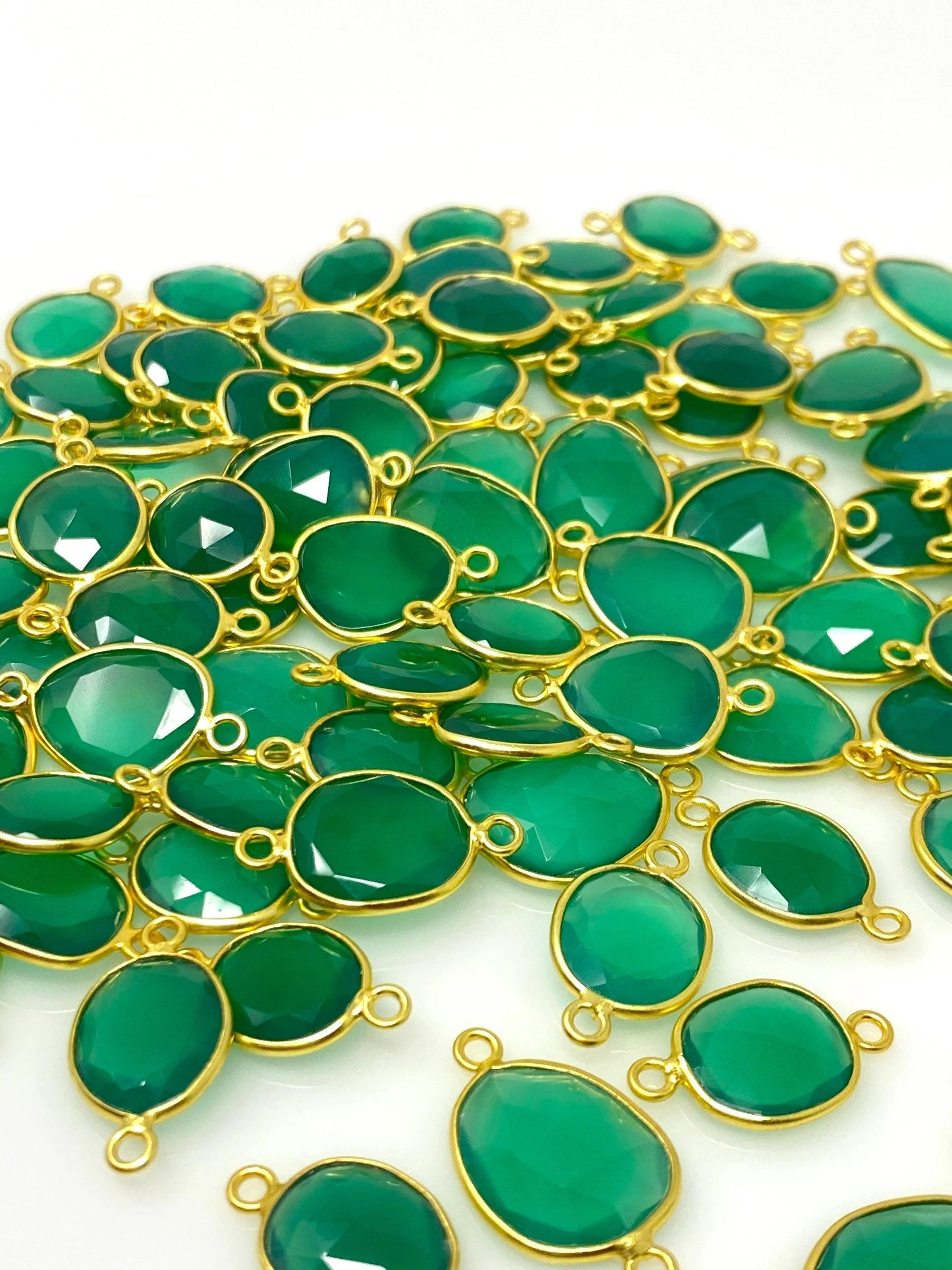 5Pcs/10Pcs Green Onyx Connectors, Gold Plated over Sterling Silver,