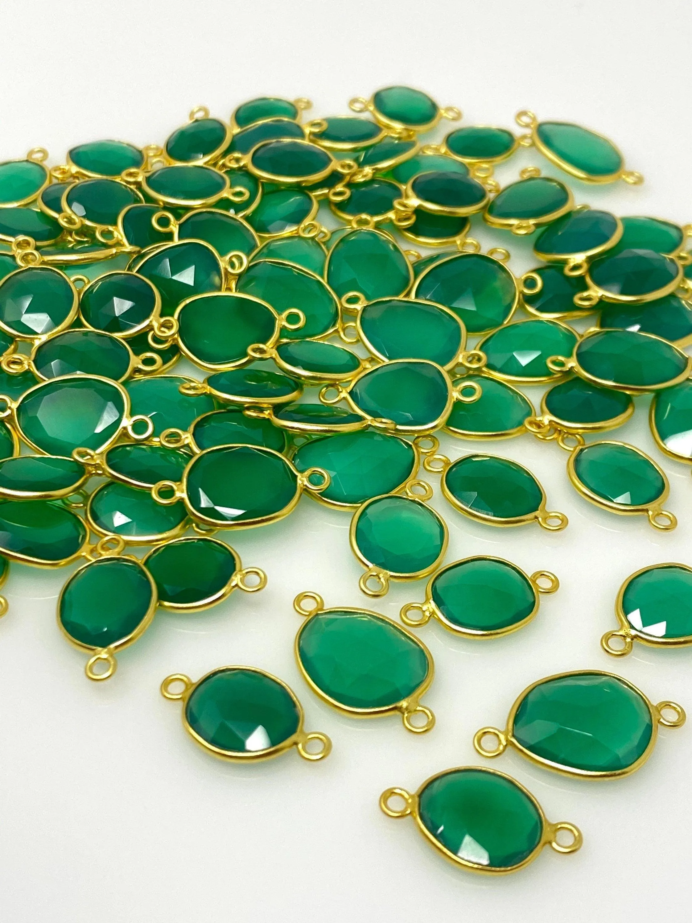 5Pcs/10Pcs Green Onyx Connectors, Gold Plated over Sterling Silver,