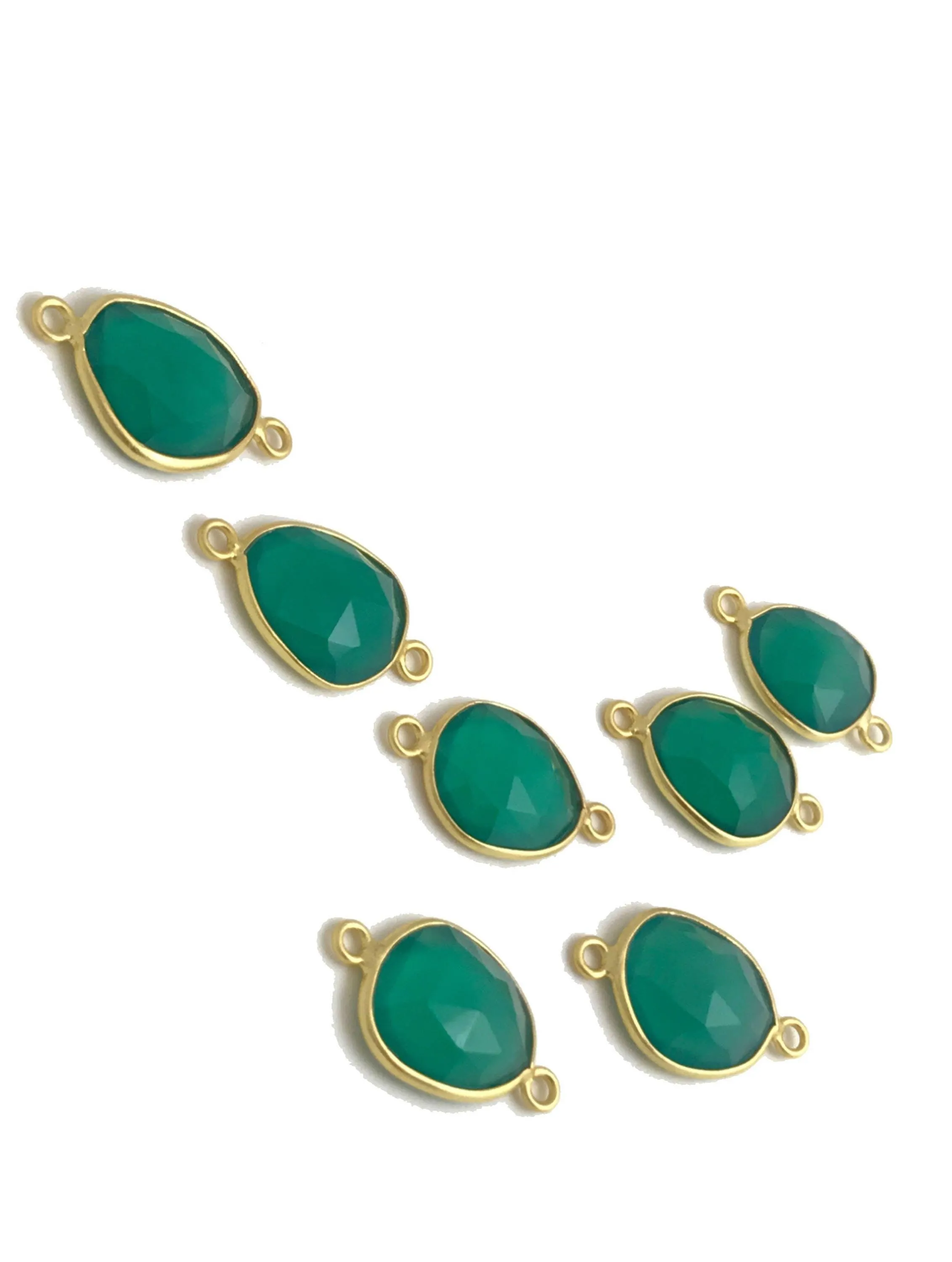 5Pcs/10Pcs Green Onyx Connectors, Gold Plated over Sterling Silver,