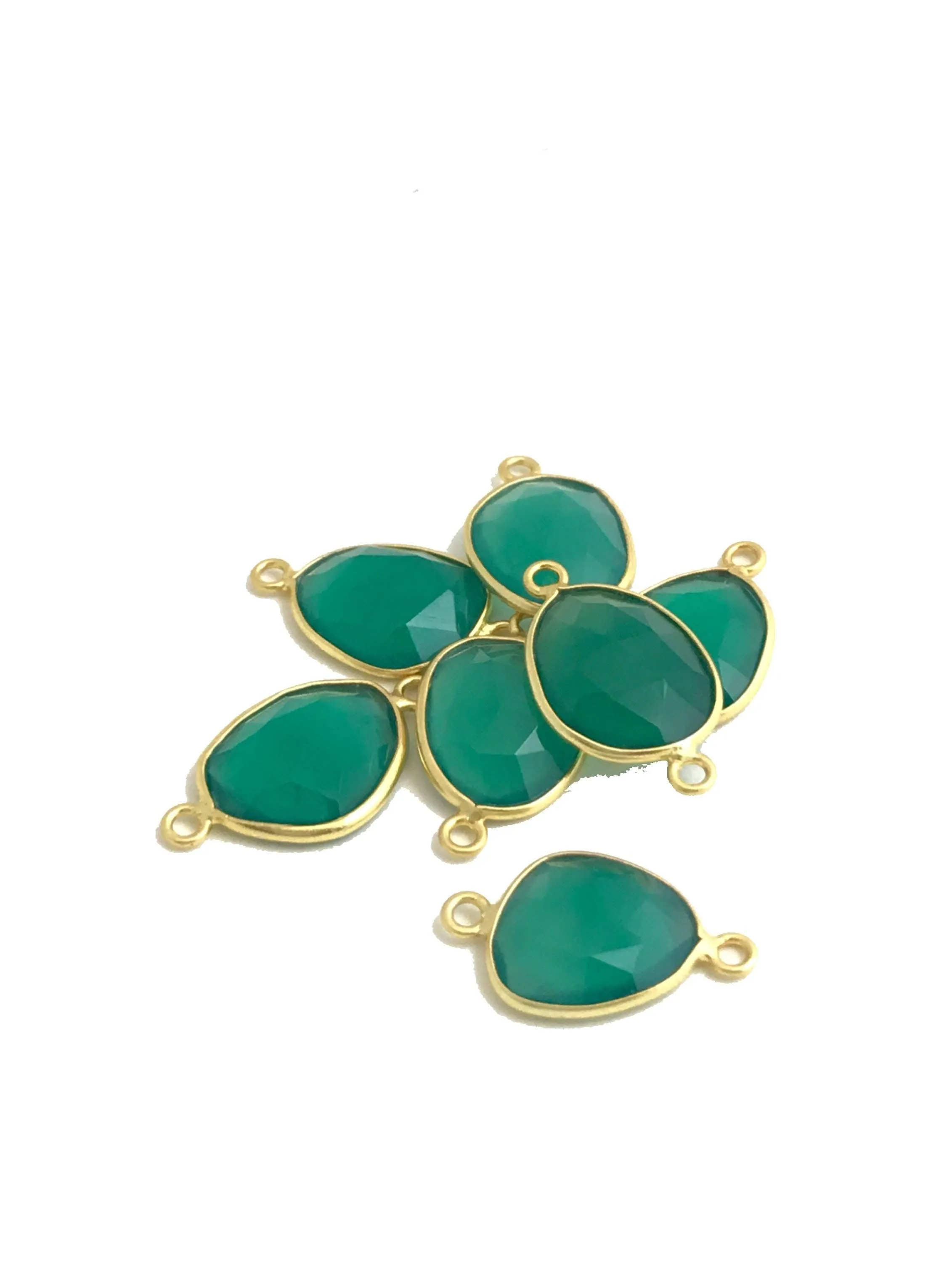 5Pcs/10Pcs Green Onyx Connectors, Gold Plated over Sterling Silver,