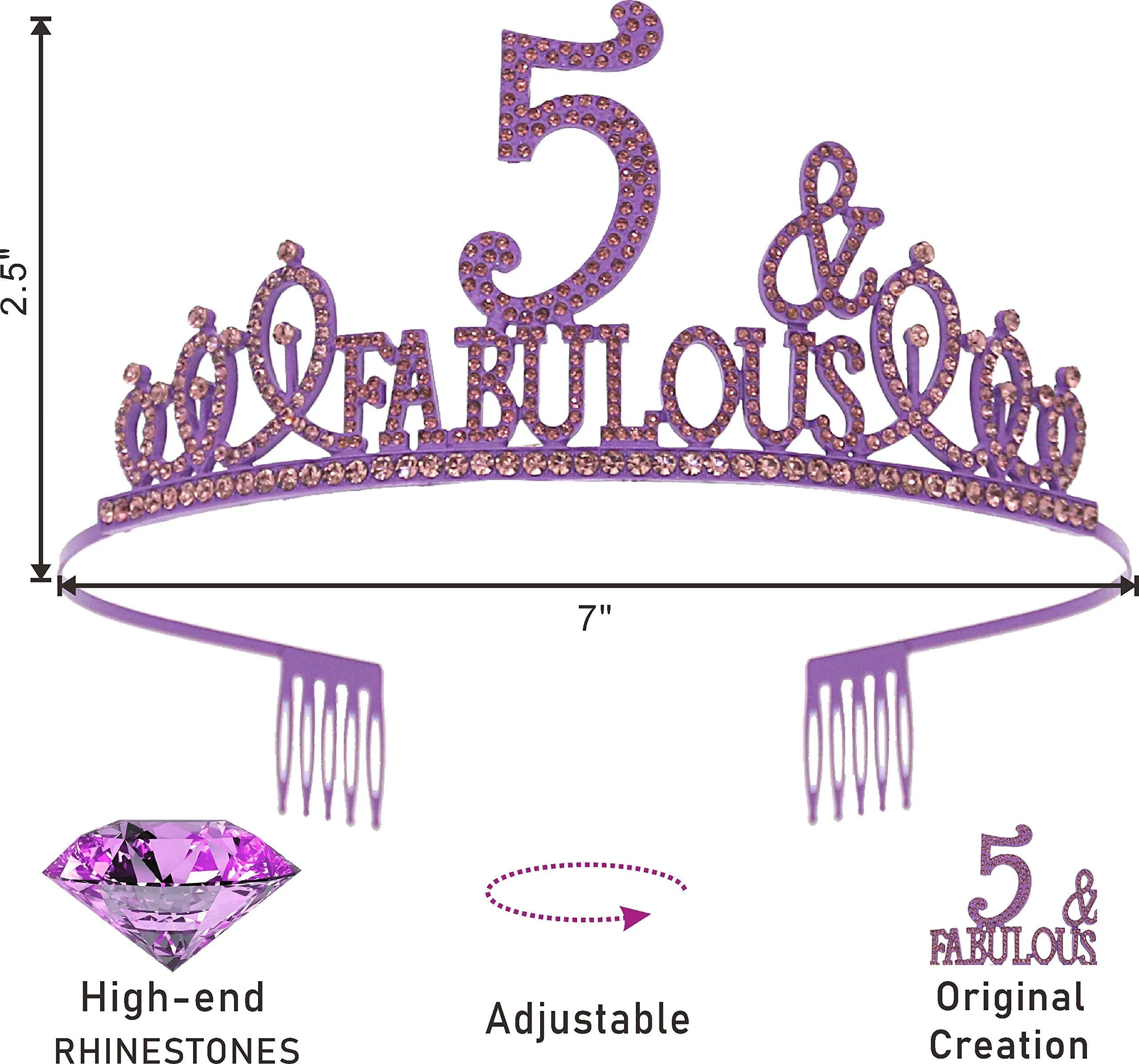 5th Birthday Gifts for Girls,5th Birthday Tiara and Sash Purple,5th Birthday Decorations