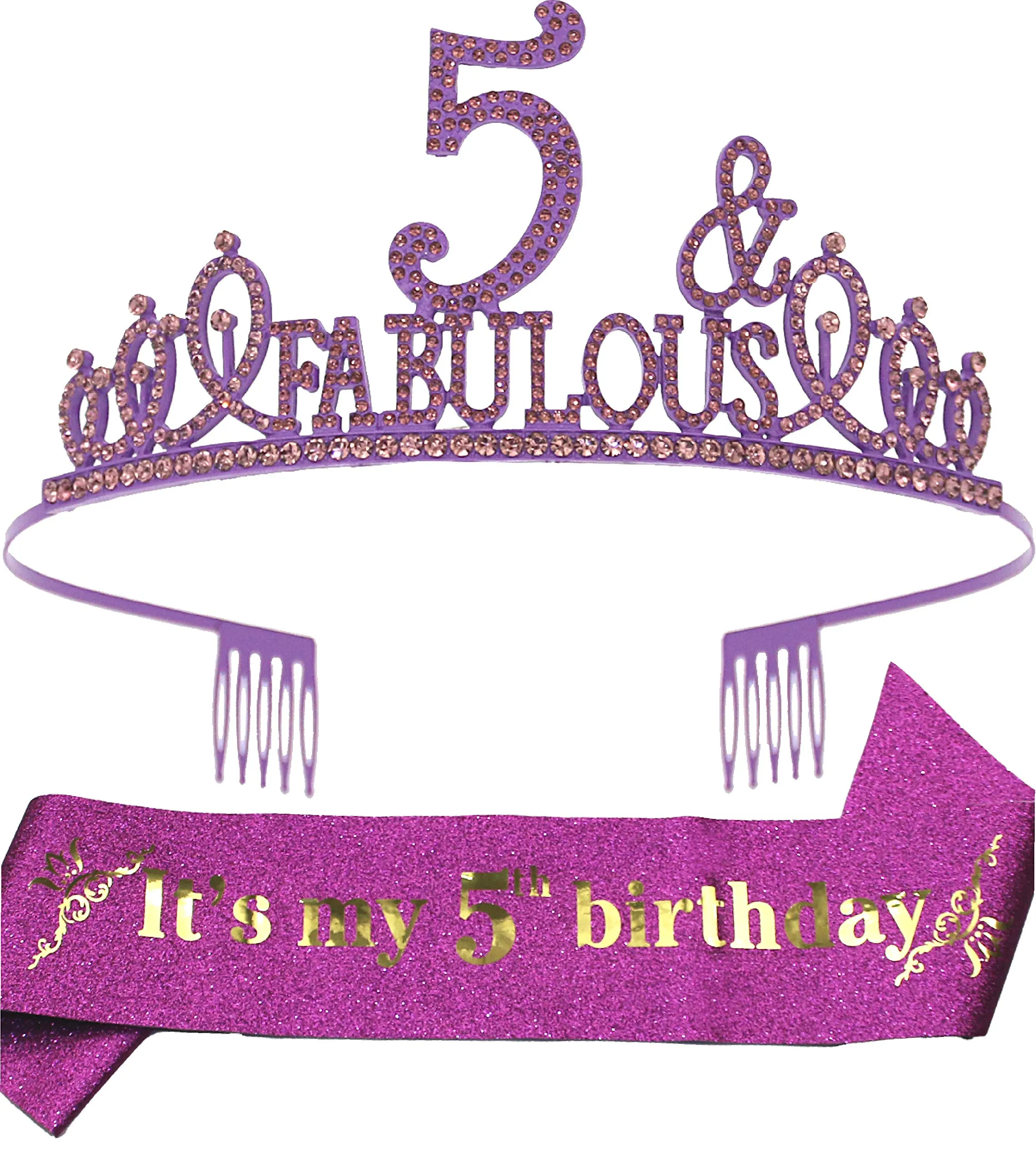 5th Birthday Gifts for Girls,5th Birthday Tiara and Sash Purple,5th Birthday Decorations