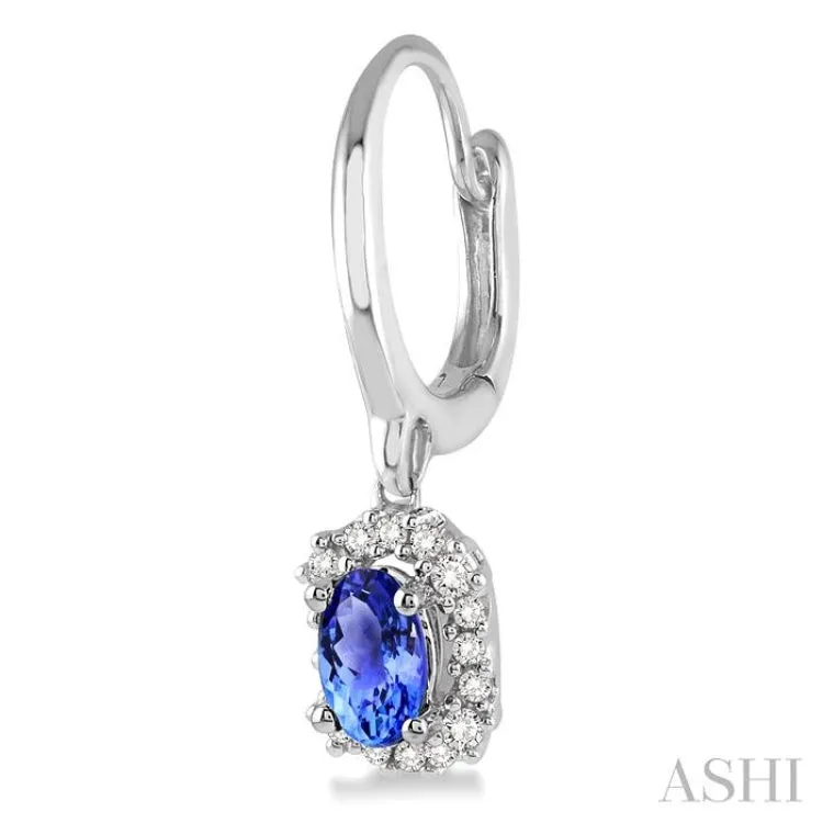 5x3 MM Oval Cut Tanzanite and 1/6 Ctw Round Cut Diamond Earrings in 14K White Gold