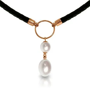 6 Carat 14K Solid Rose Gold Leather Necklace Natural Pearl