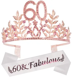 60th Birthday Gifts for Women, 60th Birthday Tiara and Sash, 60 Fabulous Sash and Crystal