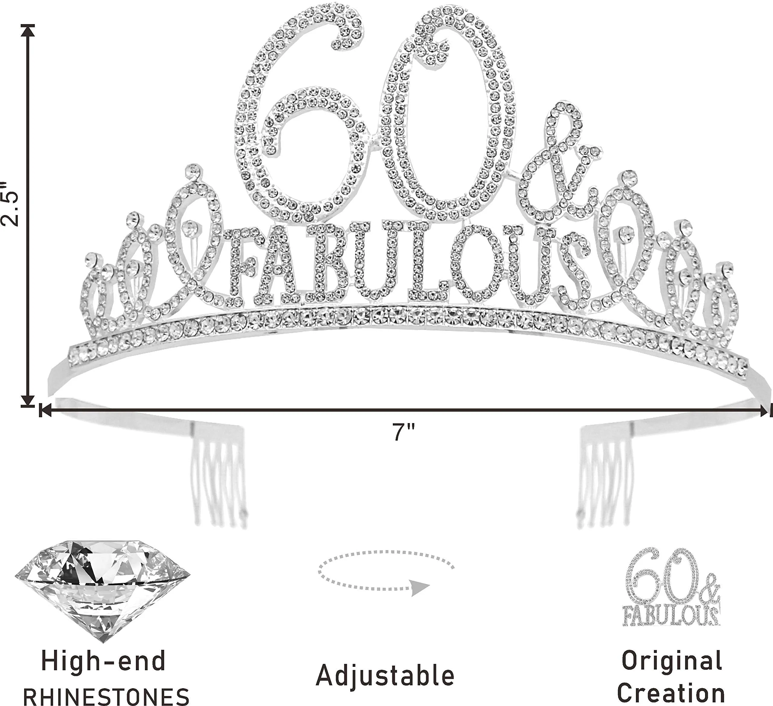 60th Birthday Gifts for Women,60th Birthday Tiara and Sash Silver,60th Birthday