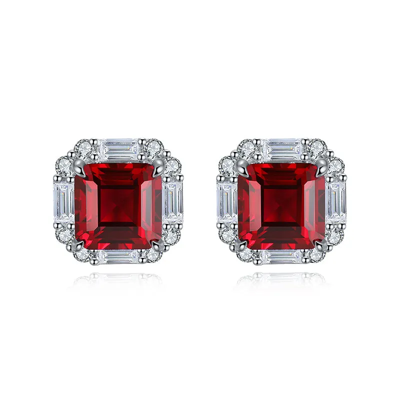 6.7 Carat Vintage Halo Stud Earrings with Lab Created Gemstones in S925 Silver Plated Platinum