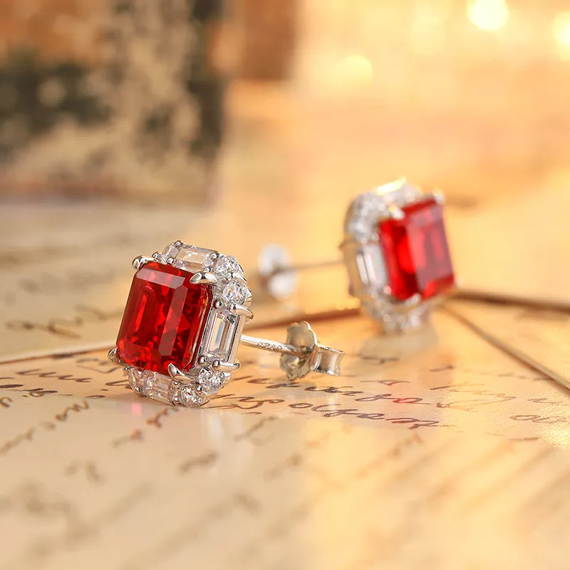 6.7 Carat Vintage Halo Stud Earrings with Lab Created Gemstones in S925 Silver Plated Platinum