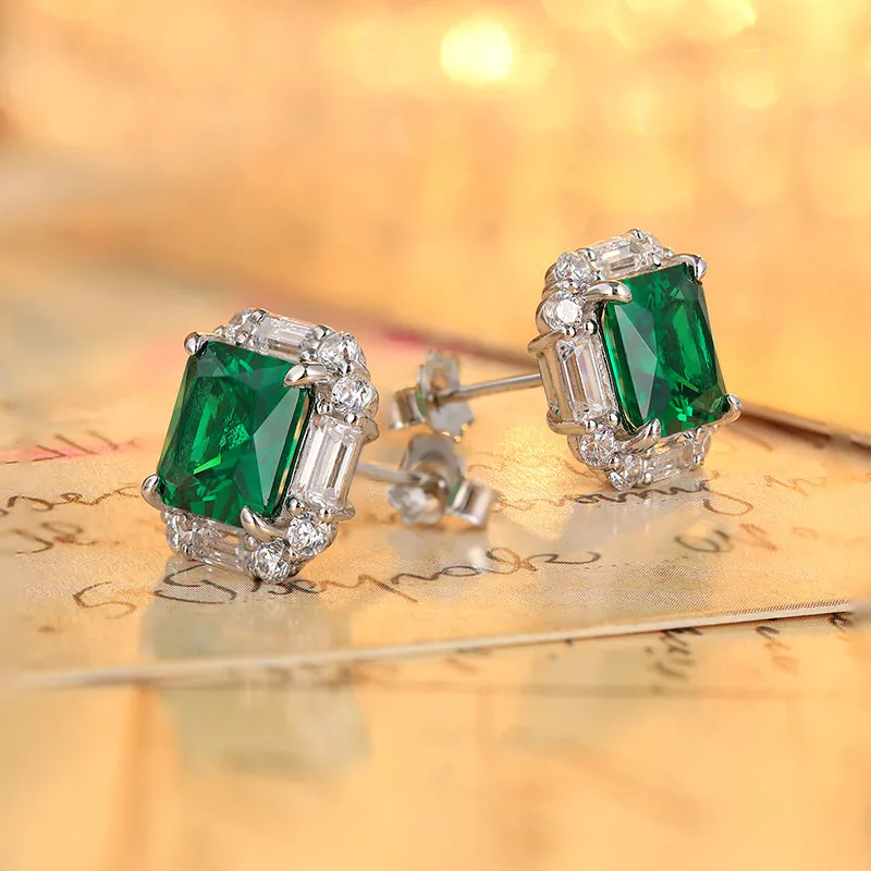 6.7 Carat Vintage Halo Stud Earrings with Lab Created Gemstones in S925 Silver Plated Platinum