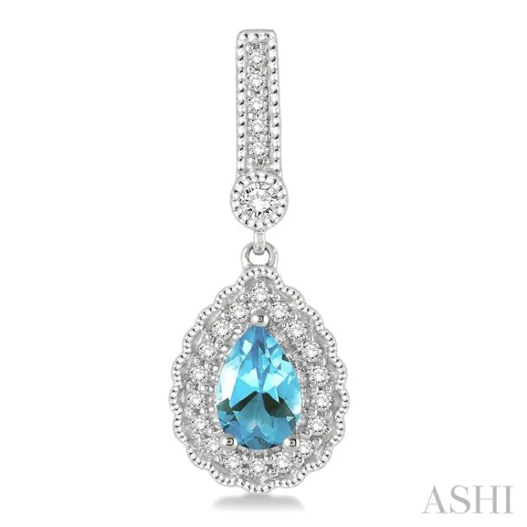 6x4 Pear Shape Aquamarine and 1/4 Ctw Round Cut Diamond Earrings in 14K White Gold