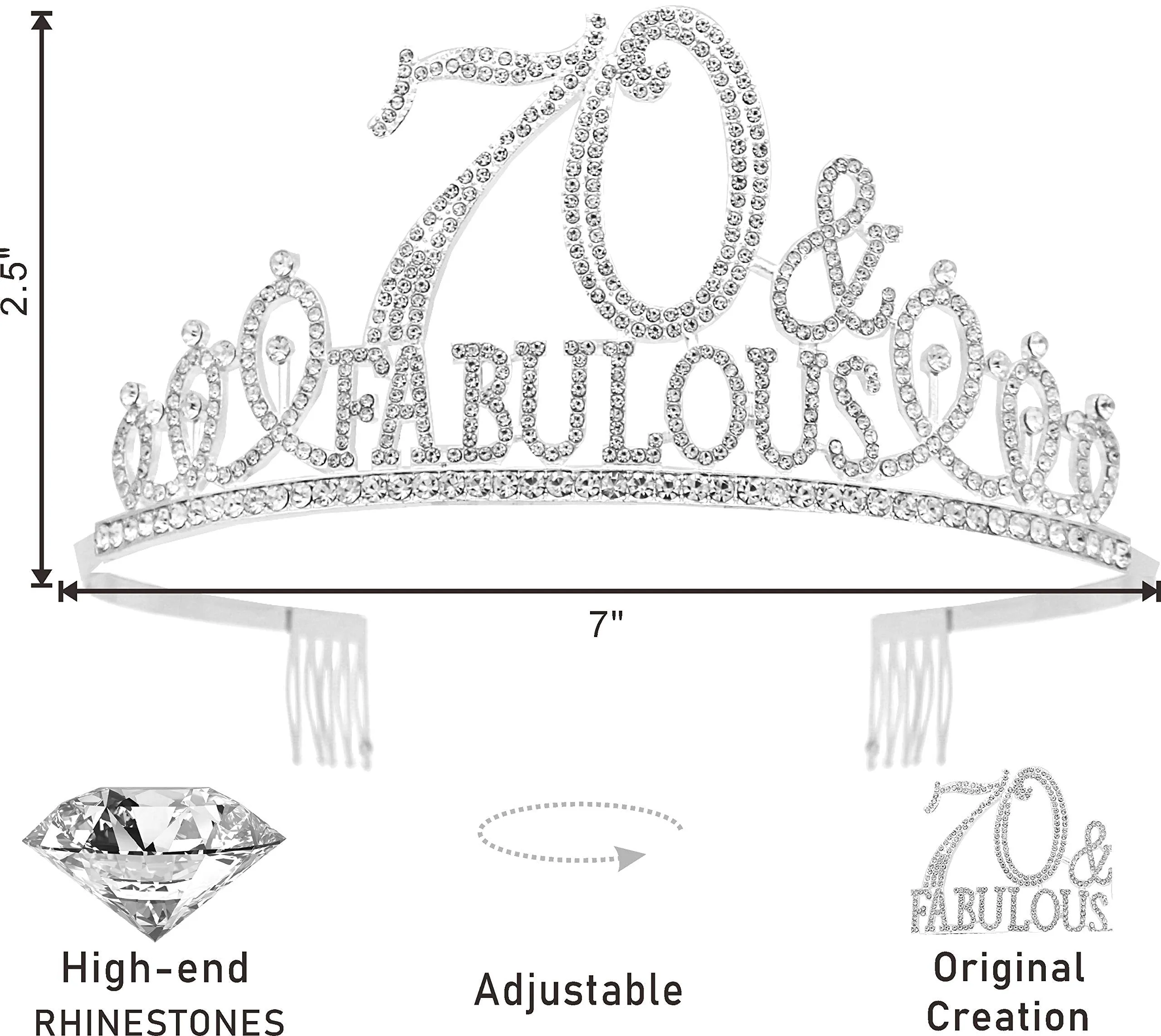 70th Birthday Gifts for women,70th Birthday Tiara and Sash Silver,70th Birthday